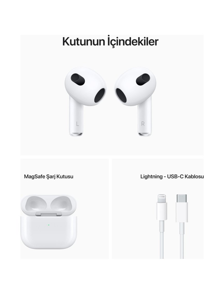 Apple AirPods (3. nesil) ve MagSafe Şarj Kutusu Bluetooth Kulaklık MME73TU/A (Apple Türkiye Garantili) Apple AirPods (3. nesil) ve MagSafe Şarj Kutusu Bluetooth Kulaklık MME73TU/A (Apple Türkiye Garantili)